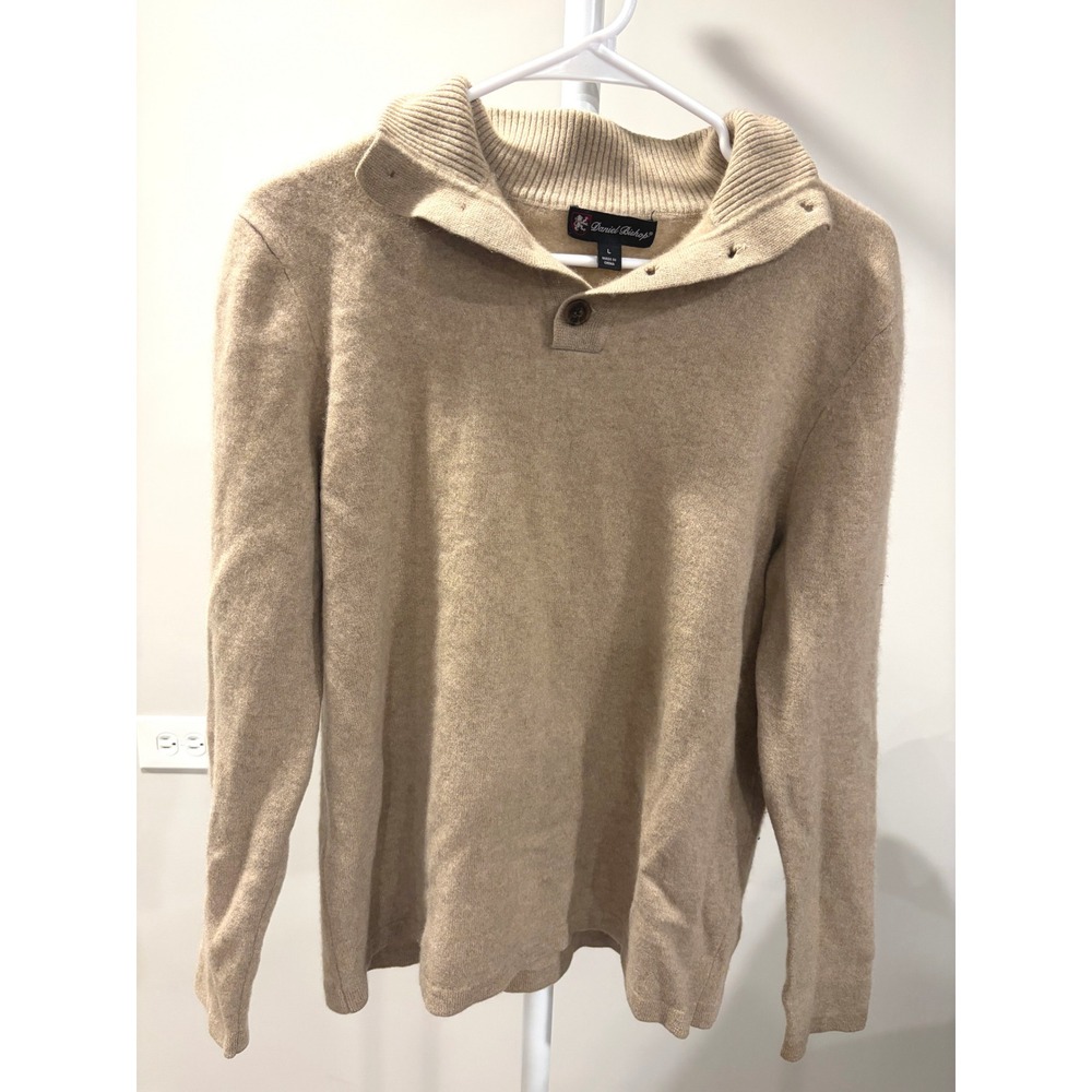 Daniel Bishop 100% Cashmere Polo Neck Sweater Mens Large Tan Beige Pullover